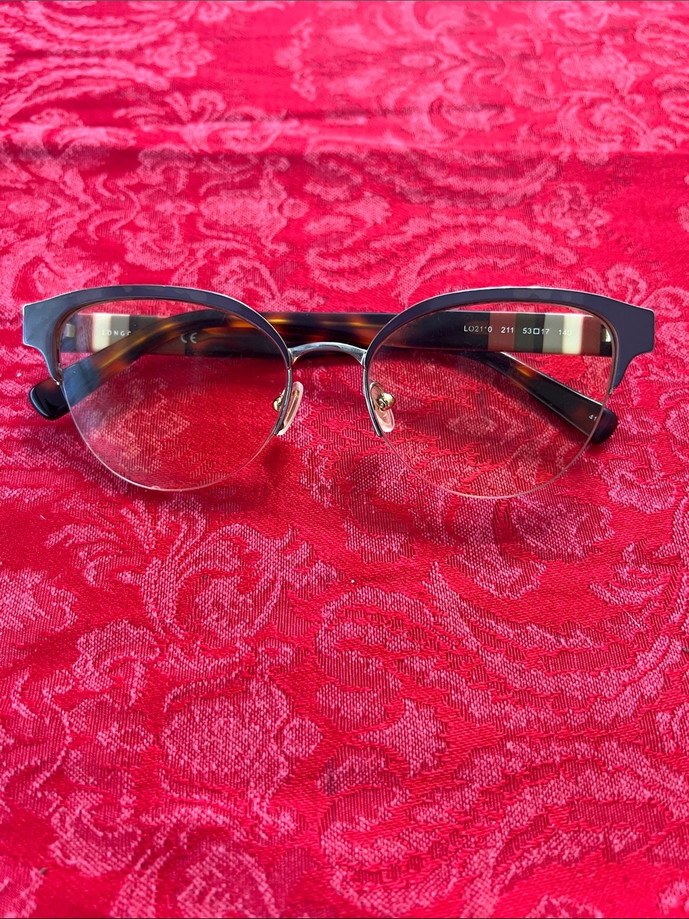 Longchamp L0211O Women's Half-Rim Eyeglass Frames Black Tortoise 53-17